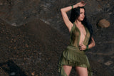 Ombré green sparkly asymmetrical mini dress