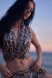 Sequin Leopard print wrap halter top with matching ruffle skirt set