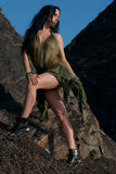 Ombré green sparkly asymmetrical mini dress