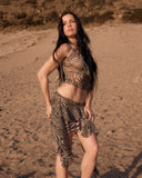 Zebra print key hole top and ruffle mini skirt two piece set