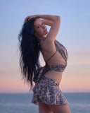 Sequin Leopard print wrap halter top with matching ruffle skirt set