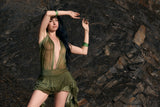 Ombré green sparkly asymmetrical mini dress