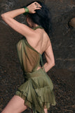 Ombré green sparkly asymmetrical mini dress
