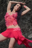 Flower bomb cami top and asymmetrical ruffle mini skirt set